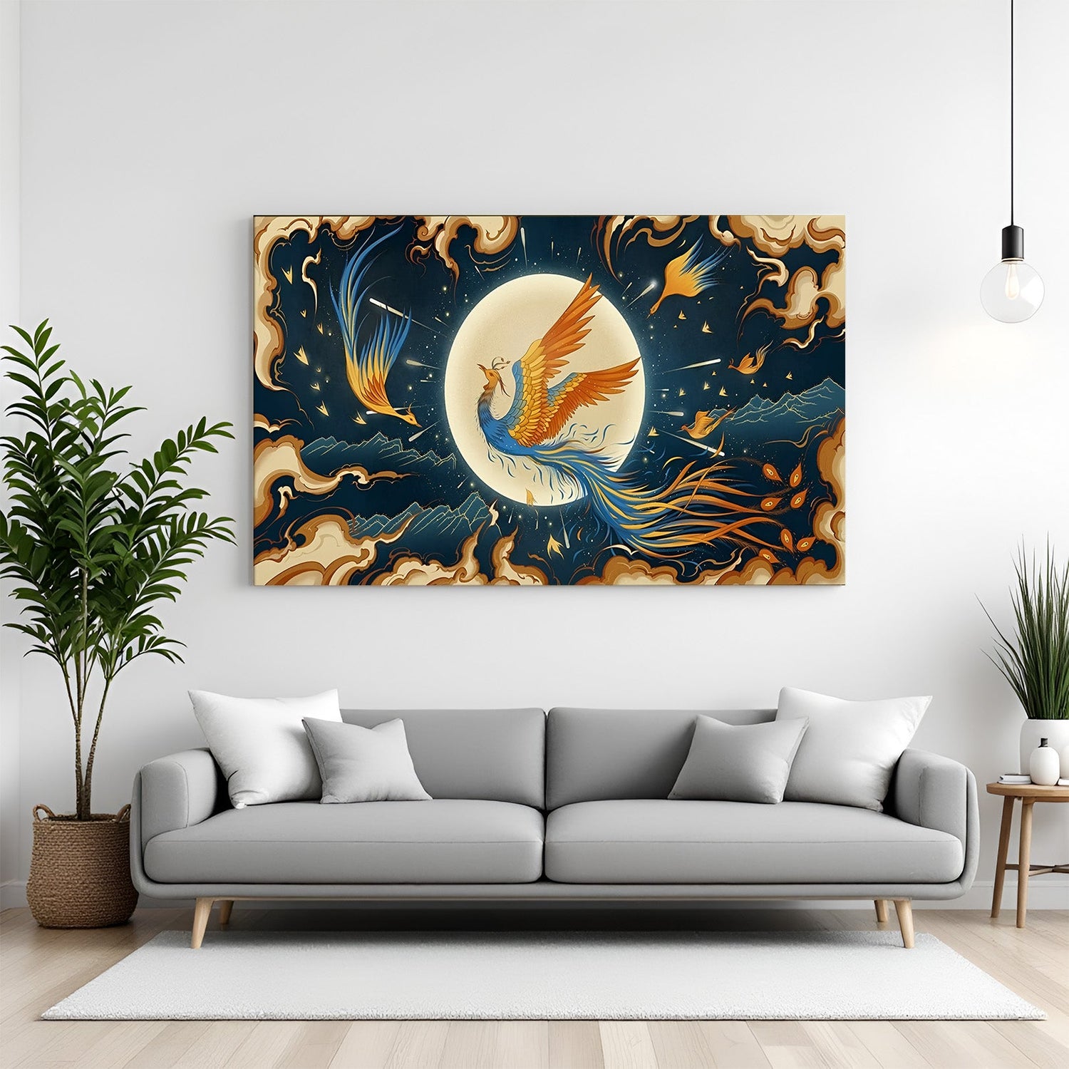 Phoenix canvas wall art representing transformation and strength for Vastu-compliant home and office interiors