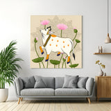 Pichwai cow with lotus canvas wall painting for spiritual Indian ethnic home decor