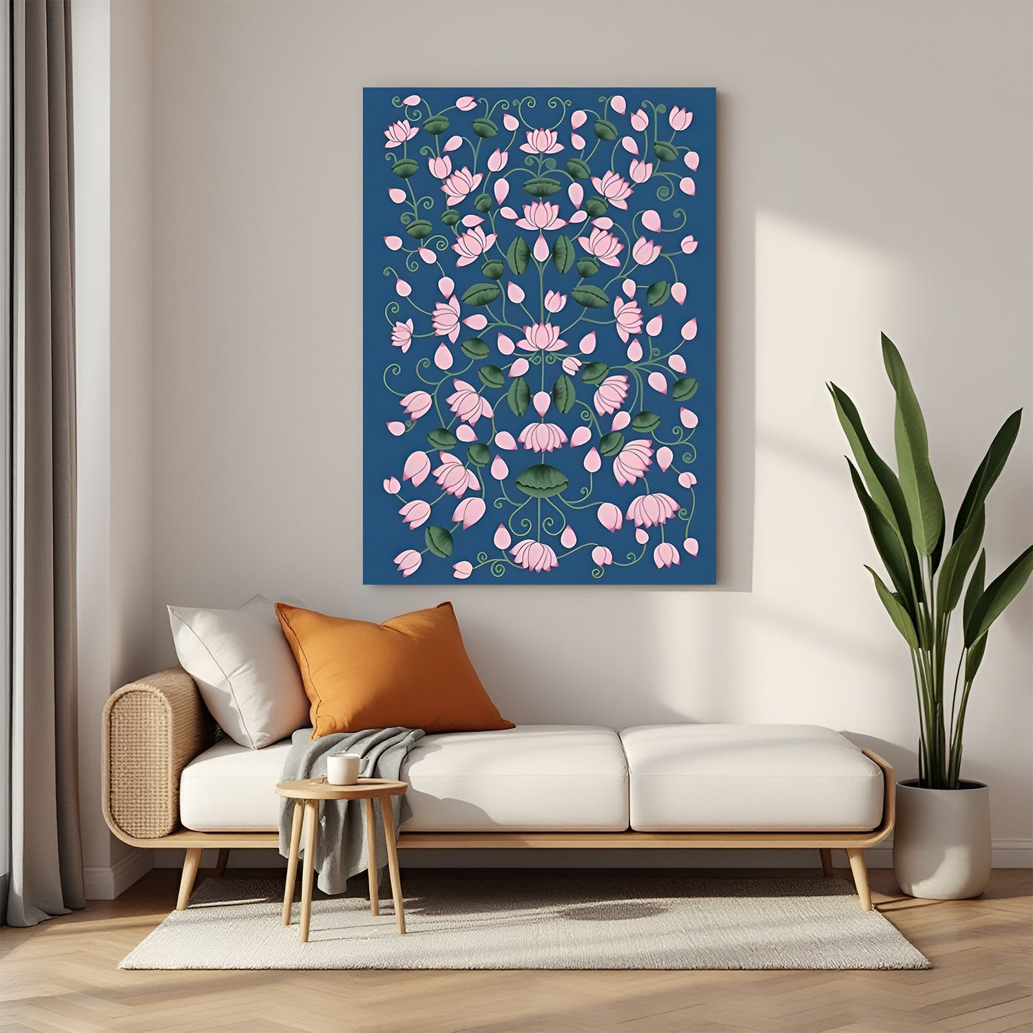 Pichwai floral canvas wall art for elegant home and Indian-style office decor