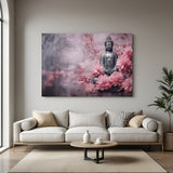 Pink Blossom Buddha canvas painting with spiritual floral artwork in canvas wrapped frame