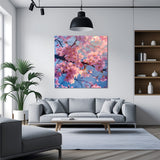 Canvas wall art of soft pink Japanese-style blossoms on a branch, ideal for elegant and peaceful home or office interiors