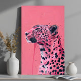 Pink panther artwork on a soft pink background printed on canvas, ideal for stylish and playful modern decor