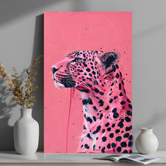 Pink panther artwork on a soft pink background printed on canvas, ideal for stylish and playful modern decor