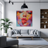 Modern canvas artwork of a playful woman with her tongue out in bold artistic style—ideal for vibrant, expressive, and youthful wall decor in home or studio