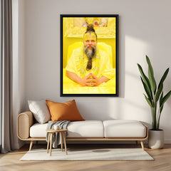 Premanand Ji Maharaj devotional calm wall painting in black floater frame