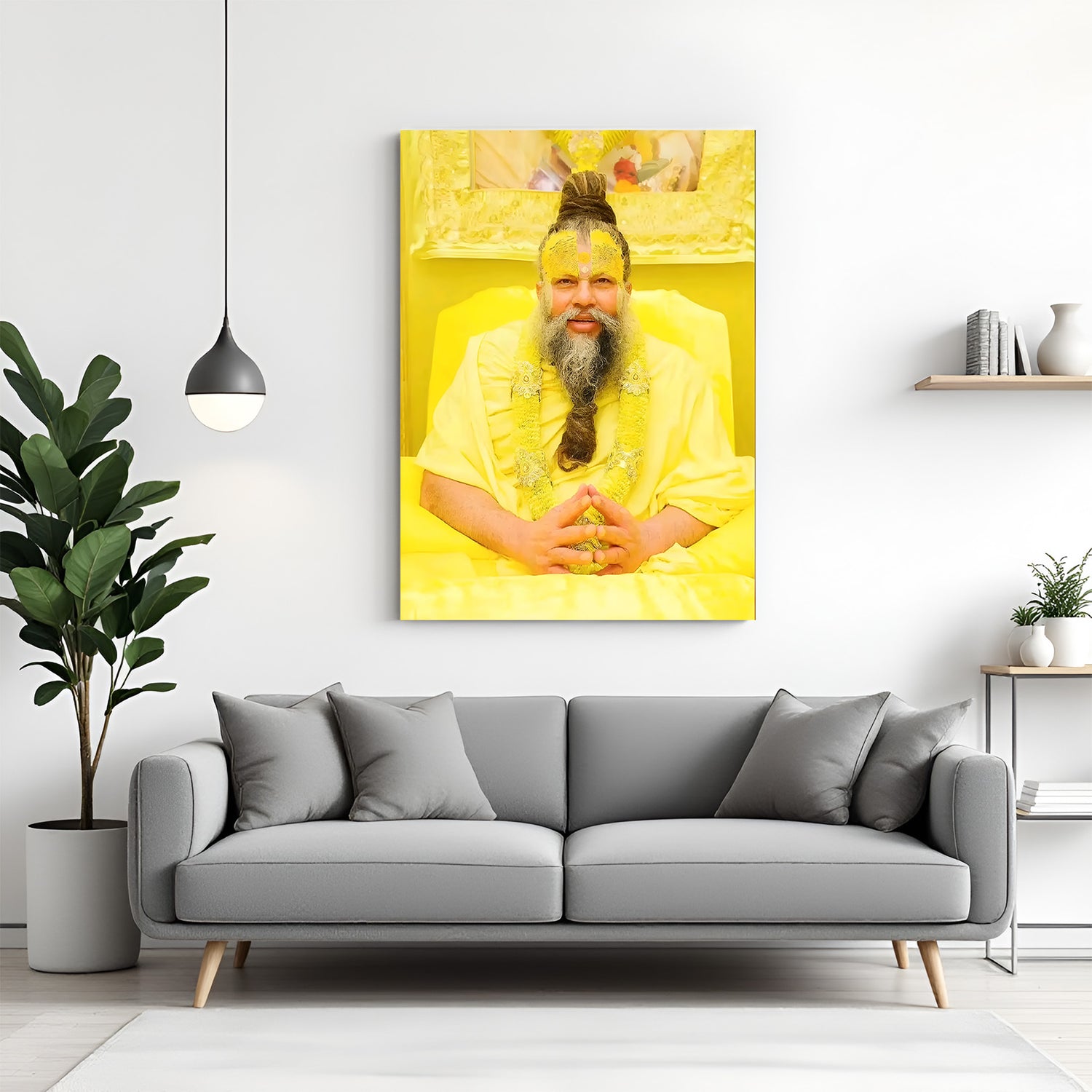 Premanand Ji Maharaj calm gesture spiritual canvas wall art peaceful decor