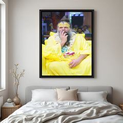 Premanand Ji Maharaj devotional thoughtful wall painting in black floater frame