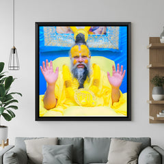 Premanand Ji Maharaj devotional blessing wall painting in black floater frame