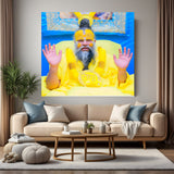 Premanand Ji Maharaj spiritual canvas wall art with blessing gesture and yellow tilak