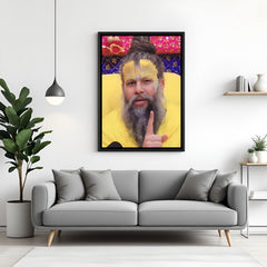 Premanand Ji Maharaj devotional conversation wall painting in black frame