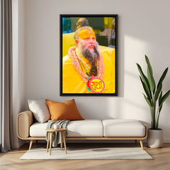 Premanand Ji Maharaj devotional glowing wall painting in black floater frame