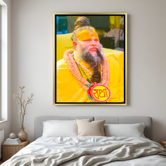 Premanand Ji Maharaj spiritual glowing artwork with Radha Ji locket decor