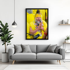 Premanand Ji Maharaj devotional laughing wall painting in black floater frame