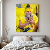 Premanand Ji Maharaj laughing spiritual canvas wall art with hand gesture decor
