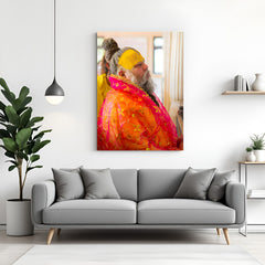 Premanand Ji Maharaj side pose spiritual canvas wall art with yellow tilak decor