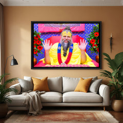 Premanand Maharaj devotional wall painting in black floater frame spiritual decor