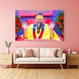 Premanand Maharaj smiling spiritual canvas wall art with blessing pose and colorful decor