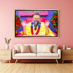 Premanand Maharaj spiritual artwork in golden floater frame premium devotional decor