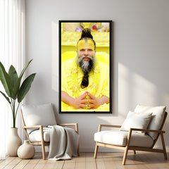 Premanand Maharaj devotional wall painting in black floater frame spiritual decor