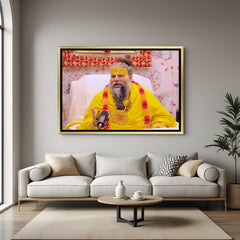 Premanand Maharaj spiritual artwork in golden floater frame devotional wall decor