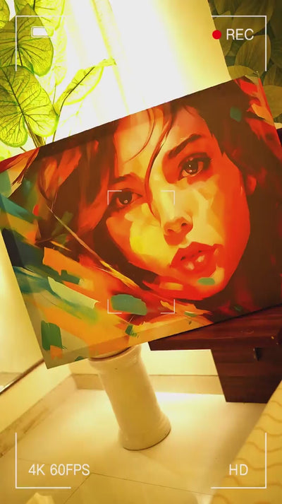 Colorful beautiful female abstract canvas wall art for modern home and office decor with vibrant artistic design