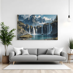 Prosperity waterfall vastu wall art canvas featuring flowing water symbolism, attracting financial growth, serenity, and success to vastu-friendly spaces
