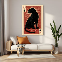 Queen Panther playing card canvas wall art featuring a majestic black panther in premium canvas wrapped frame