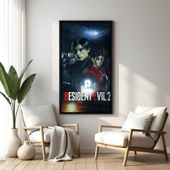 Raccoon City Nightmare wall painting in black floater frame with cinematic survival horror gaming artwork