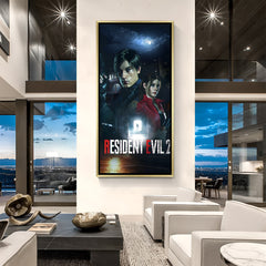 Raccoon City Nightmare artwork in luxury golden floater frame featuring dramatic horror game scene