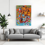 Radha Krishna Kerala mural canvas wall art in premium canvas wrapped frame with vibrant traditional detailing
