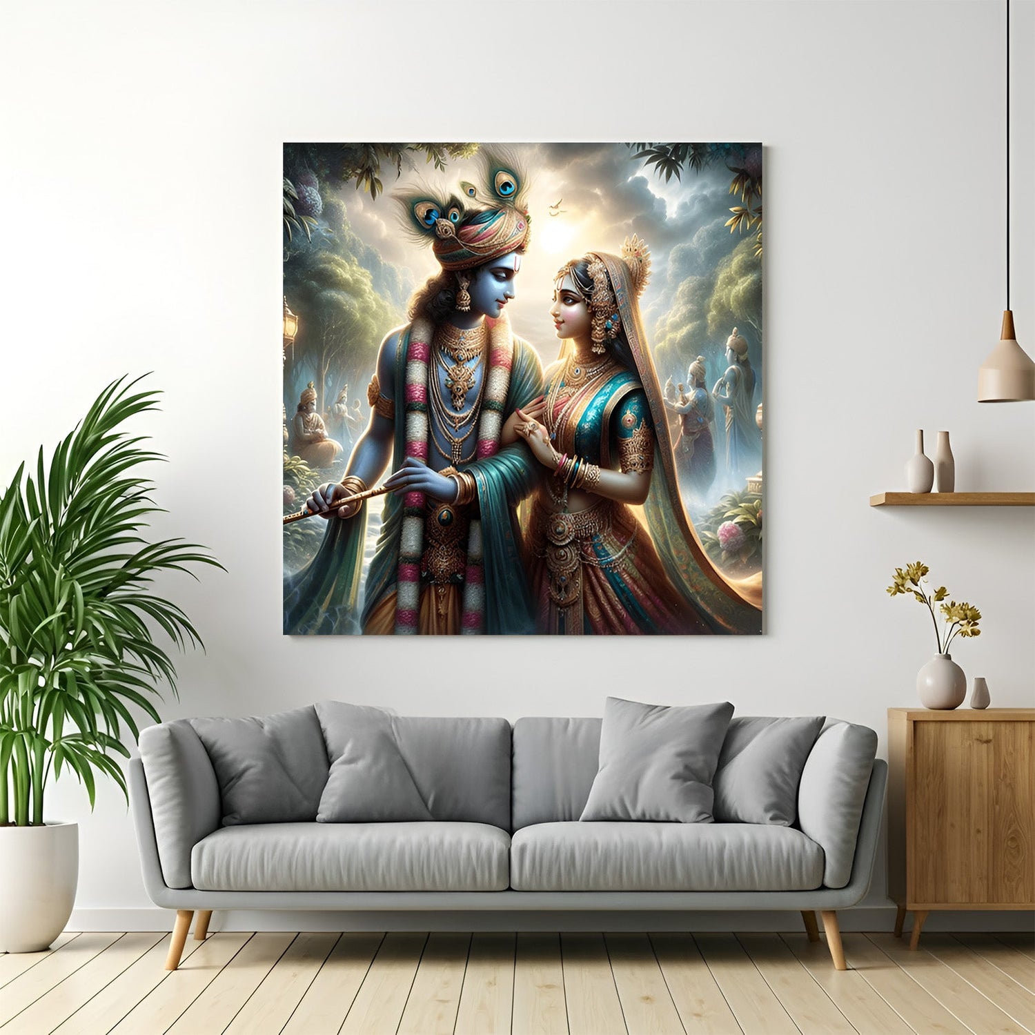 Radha Krishna canvas wall art for bedroom and pooja room with vastu energy, divine love, and harmony to enhance spiritual and emotional balance