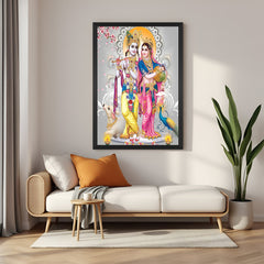 Radha Krishna canvas painting in black frame – Vastu wall art for prayer room or living space