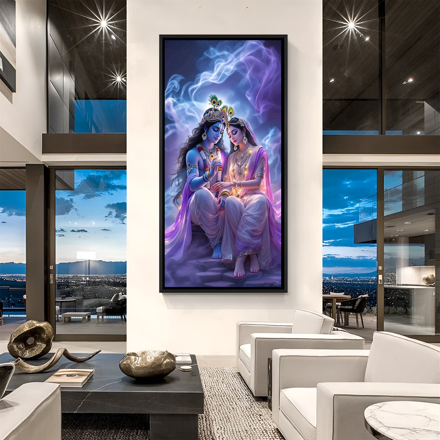 radha krishna wall art in elegant black floater frame spreading harmony emotional connection and spiritual calm in living space