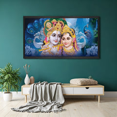 radha krishna canvas painting in black floater frame for home office wall decor to enhance love harmony and spiritual energy