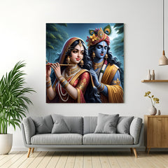 Radha Krishna Canvas Wall Art for Vastu-compliant home decor, spiritual love, peace, and divine energy in Indian interiors