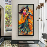 Framed Radha Krishna dance artwork for hallway or staircase décor.
