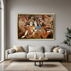 Golden frame Radha Krishna canvas painting – Vastu wall art for peace and love in home decor