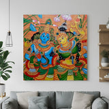 Radha Krishna Kerala mural canvas painting for traditional South Indian home wall decor