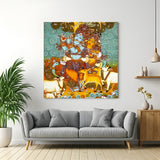 Radha Krishna Kerala mural canvas wall art in premium canvas wrapped frame with traditional South Indian detailing