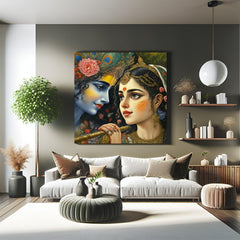 Radha Krishna Love Blessing Vastu Canvas Painting for couple bedroom and home, promoting divine bonding, love energy, and emotional harmony