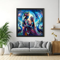 Radha Krishna large canvas painting with black floater frame for spiritual and peaceful room design