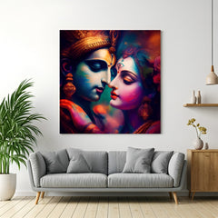 Radha Krishna Vastu Wall Art Canvas for bedroom decoration, symbolizing love, peace, and spiritual Vastu energy for couples