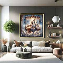 Golden floater frame Radha Krishna Canvas Painting for home or bedroom, radiating love, harmony, and divine blessings as per Vastu