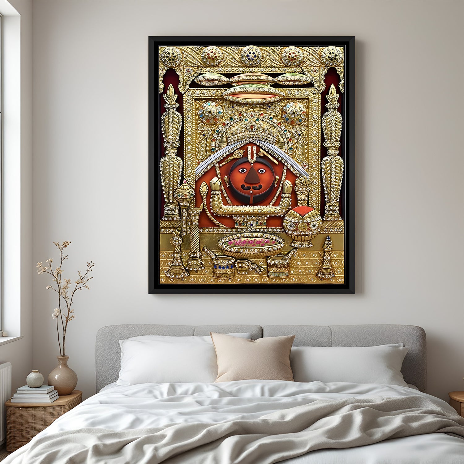Shree Salasar Balaji devotional artwork in elegant black floater frame for spiritual interiors
