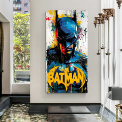 Batman aggressive face canvas wall art in premium canvas wrapped frame with intense superhero portrait