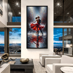 Modern romantic rain dance artwork in black floater frame with glowing reflections and emotional city atmosphere