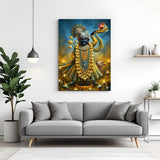 Shrinathji canvas wall art adorned with golden jewelry and glowing lamps in premium canvas wrapped frame