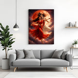 Lord Shiva and Goddess Parvati Shiv Shakti eternal union against red moon canvas wall art in premium canvas wrapped frame