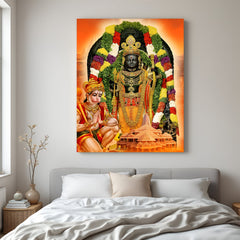 Ram Lalla with Hanuman ji canvas wall art for home and temple decor with devotional symbolism, vastu alignment, and spiritual positivity