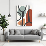 Minimal boho canvas with abstract shapes, color patches and black lines on white background